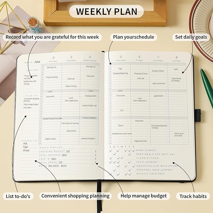 Planner 2025-2027, 36 Months Weekly and Monthly Planner with Budget & Goal Setting, 8.3" x 5.7", Flexible Cover, Daily Organizer with Inner Pocket, Bookmarks, Pen Holder for School Office Home, Black