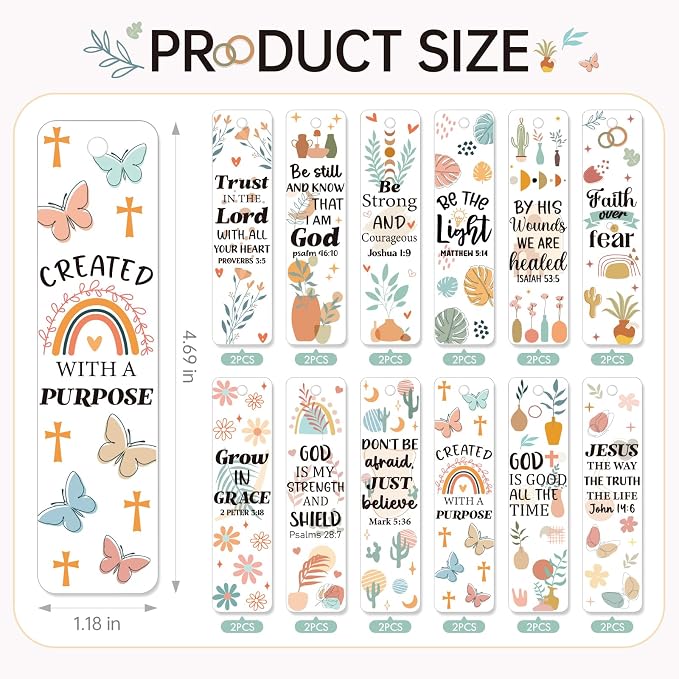 AFRITEE UV DTF Bookmark Wraps - 24 Sheets Bible Verse Acrylic Bookmark Blanks UV DTF Stickers for Book Love, Christian Motivational Quotes Double Sided Uvdtf Decals DIY Bookmark Craft Gift for Girl