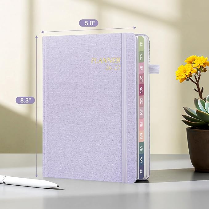 2026-2027 Planner Weekly and Monthly, Jul 2026 - Jun 2027, A5 Linen Cover Calendar Planner 2026-2027, Agenda Book with Colorful Monthly Tabs, Inner Pocket (5.8" x 8.3", Purple)