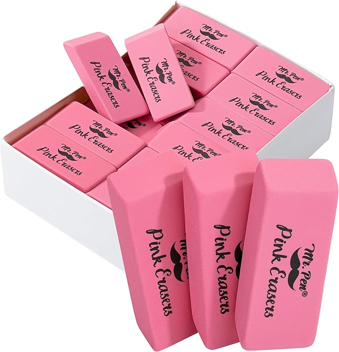 Mr. Pen- Pink Pencil Eraser Bulk, 48 Pack, Large Latex Free Block Erasers for School, Office, Art Sketching, Homework, Exams, Clean Smudge-Free Correction
