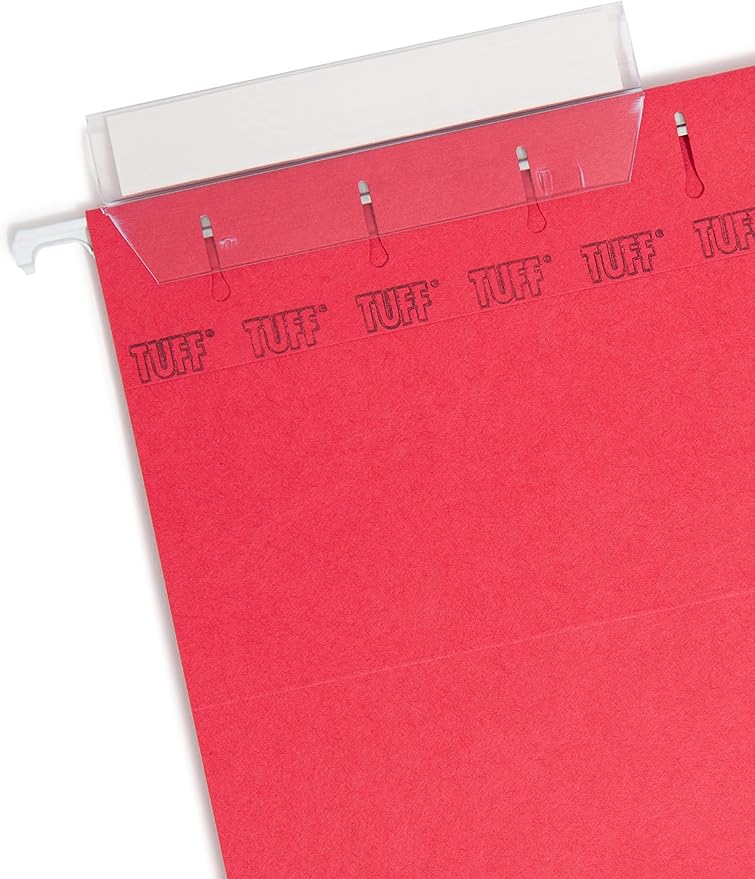 Smead TUFF Hanging File Folder with Easy Slide Tab, 1/3-Cut Sliding Tab, Letter Size, Red, 18 per Box (64043, Rod Color May Vary)