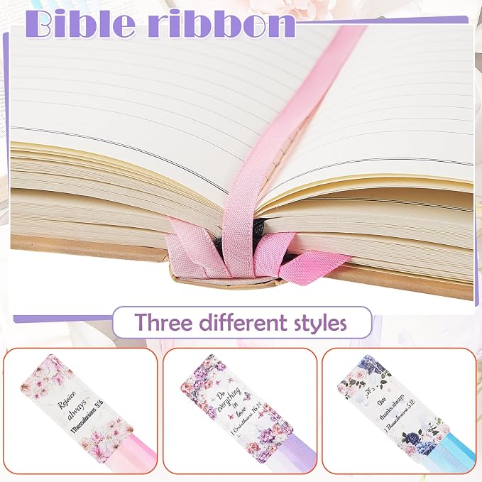 Outus 3 Pieces Bible Ribbon Bookmark Markers Artificial Leather Bookmark with Ribbons for Books Office(Rose,Pink)