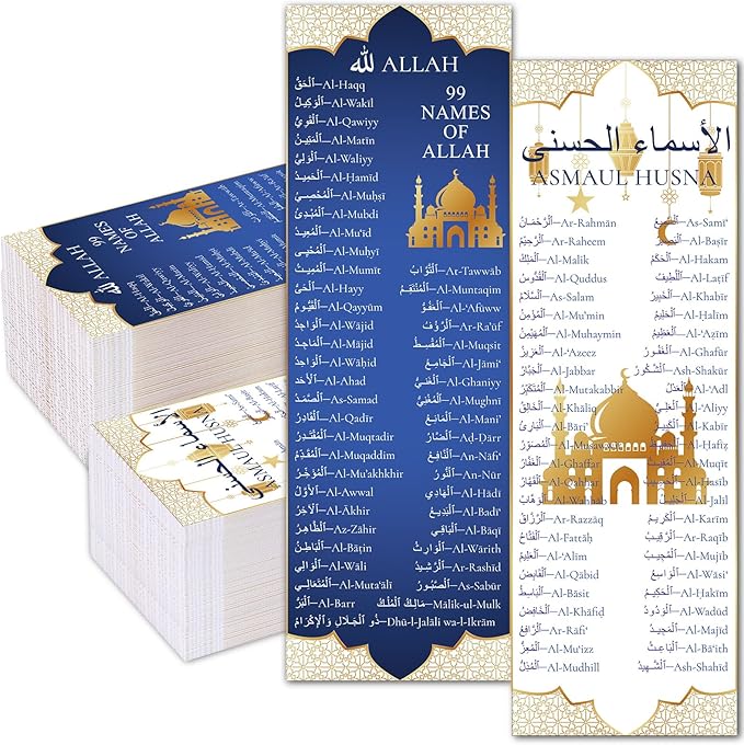 150 Packs 99 Names of Allah Bookmarks Reflecting on The Names of Allah Arabic English Bookmark Muslim Islamic Arabic Gifts for Women Men Quran Learning
