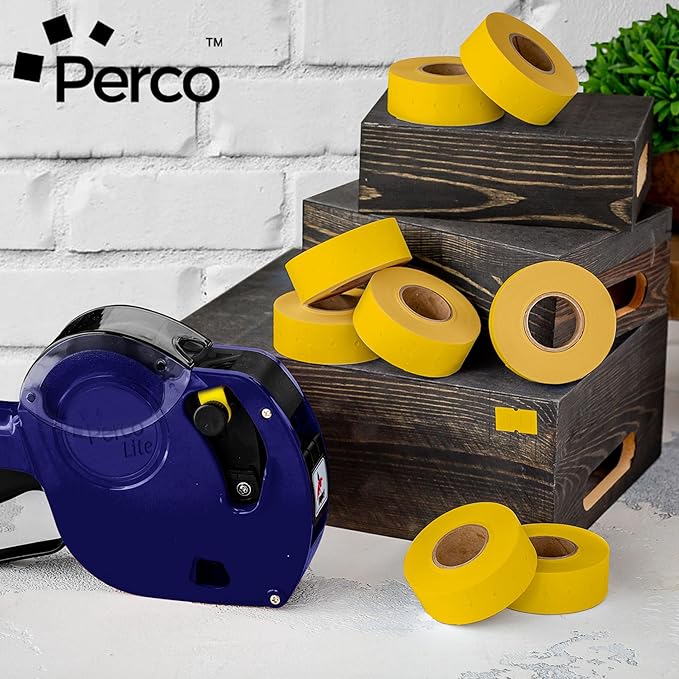 Perco 1 Line Yellow Labels - 80 Rolls, 10 Sleeves, 80,000 Blank Price and Date Gun Labels for Perco Lite, X, Plus and Pro 1 Line Price and Date Guns - Made in USA