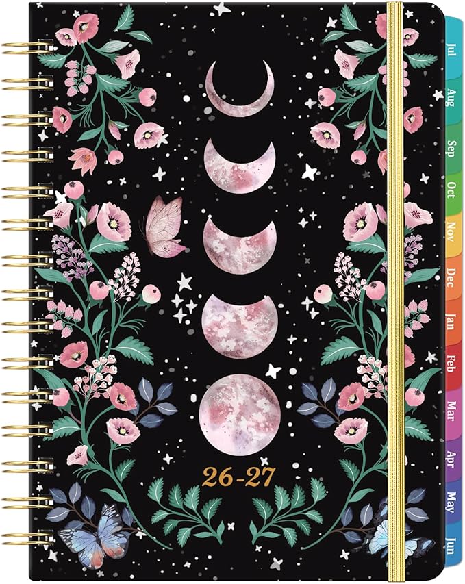 Planner 2026-2027 - 2026-2027 Planner Weekly and Monthly with Tabs, Jul. 2026 - Jun. 2027, 6.3" x 8.4", Planners 2026-2027 with Back Pocket + Thick Paper + Twin-Wire Binding - Moon