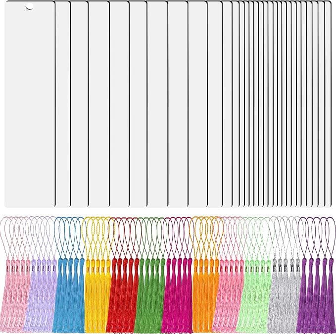 90Pcs Sublimation Blanks Bookmark, BetterJonny 30Pcs Metal Craft Bookmark with Tassels Rectangle Double Sided Sublimate Unfinished Book Marker Tags for Classroom Projects and Present Tags