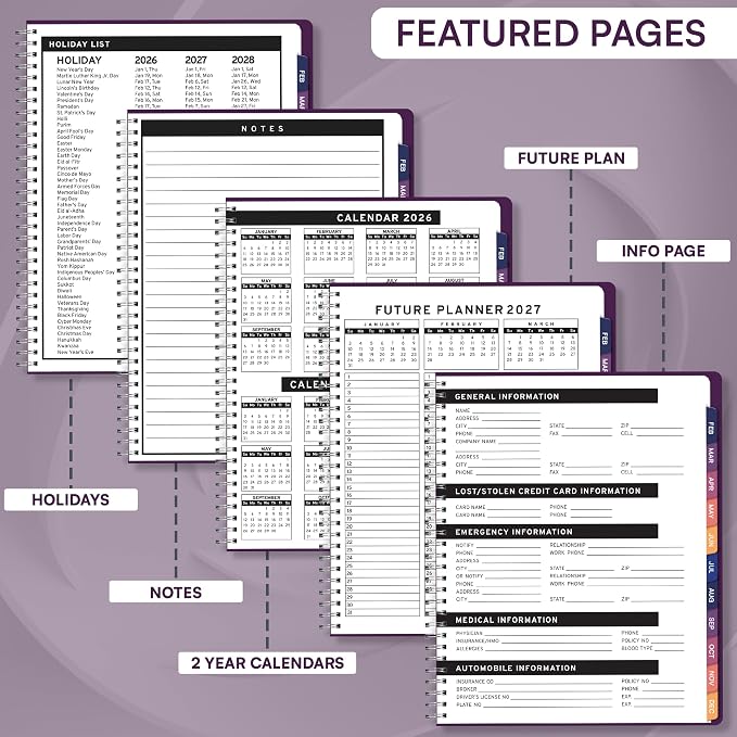 Ensight 2026 Appointment Book and Planner 8.5" x 11" Large Hourly Weekly Daily Schedule Book with Tabs, 15 Minute Time Slots, Purple Calendar Organizer Jan 2026–Dec 2026 Appointment Planner - Purple