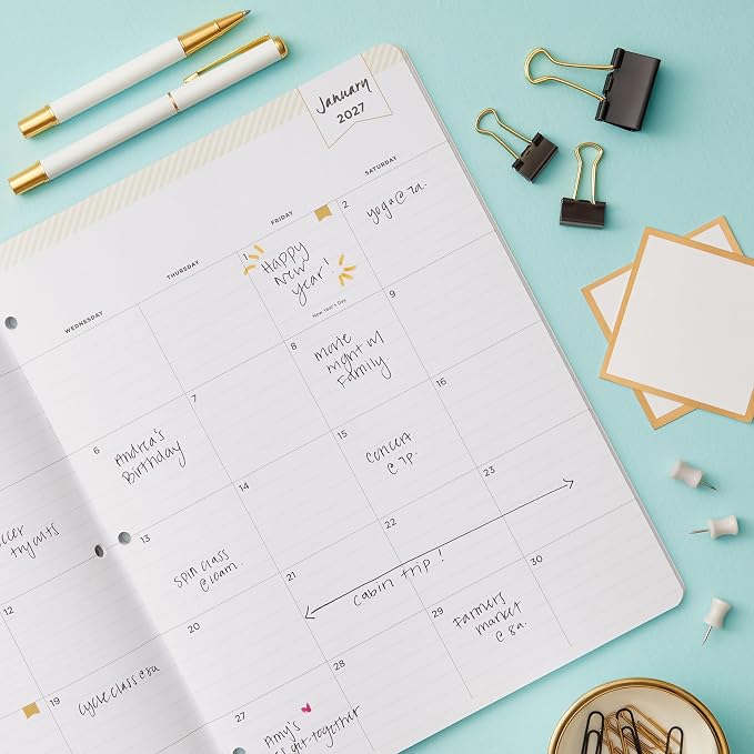 Blue Sky Day Designer 24 Month 2027 Monthly Planner Calendar, January 2027 - December 2028, 8.5" x 11", Flexible Cover, Stapled Binding, Swiss Dot Black