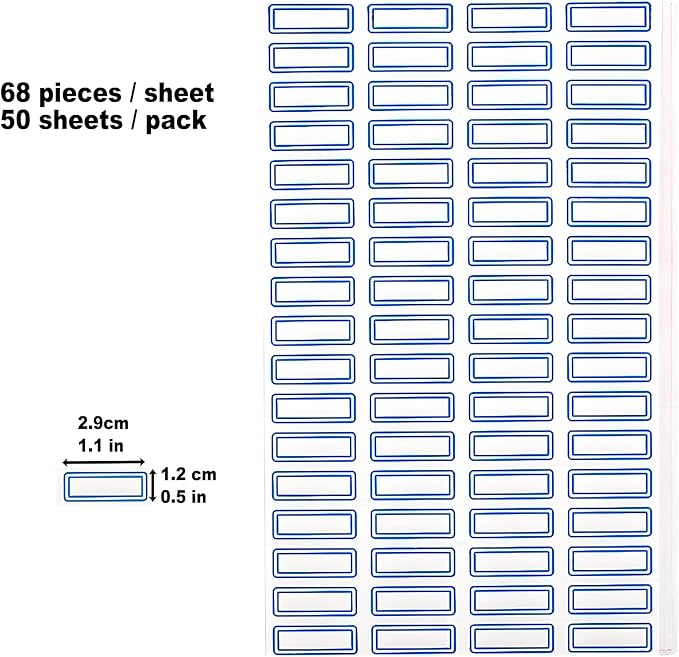 3400 Pack 1.1" x 0.5" Small Blue Border White Labels Stickers for Writing, Price Stickers-Product Tags, Key Tags,Adhesive Label,Rectangular Color Coded Write