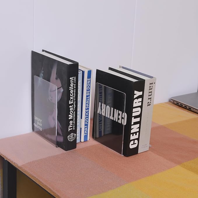 Clear Bookends for Heavy Books,8pcs Acrylic Book Shelf Organizer for Desk,Plastic Heavy Duty Book Holders Standand Invisible Bookshelf Dividers Decorative,Suitable for Office Home Weighted Bookends