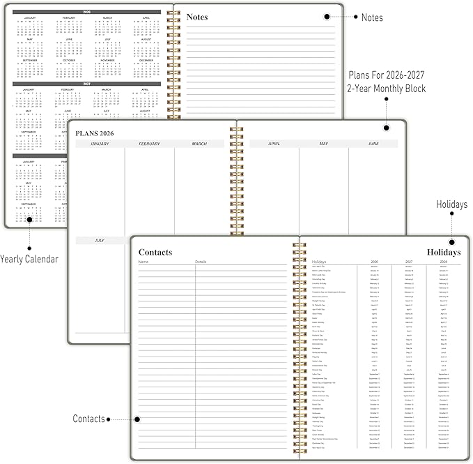 2026-2027 Monthly Planner, Calender Planner from Jan 2026 - Dec 2027, 24 Months for Planning with Habit Tracker, To-Do List, Goals,Summary ,7.5" x 10", Spiral Bindding for Personal Organizer and Office Supplies
