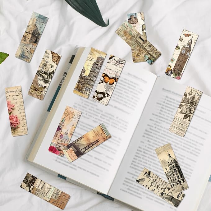 Vintage Natural Magnetic Bookmark Gift - Wxiben 30 Pcs Flower Building Butterfly Bookmarks Magnets Retro Aesthetic Book Marks Page Magnets Marker Clip for Women Book Lovers Students Teacher Teens