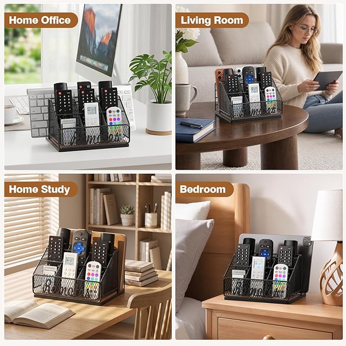 Remote Control Holder, 9-Slot TV Remote Holder for Table, Universal Farmhouse Remote Caddy Large Size Design for Living Room Bedroom Office, No Assembly Required