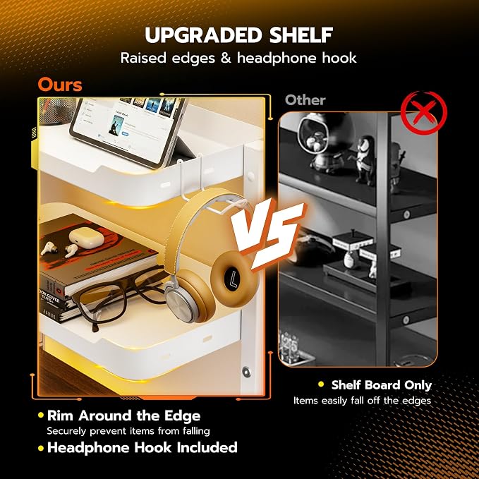 ARES WING 2-Tier Clamp On Desk Shelf, 16 inch Adjustable Above or Under Desk Storage Shelves Holds 66 lbs, Heavy Duty Desktop Organizer with Headphone Holder for Working and Gaming Accessories, White