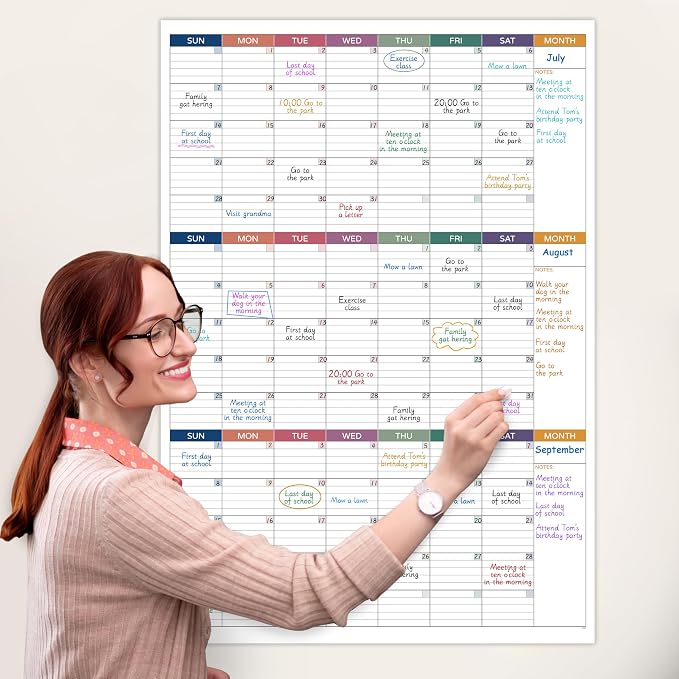 Large Dry Erase Calendar for Wall – Undated 3 Month Calendar, 28" x 40", Yearly Wall Calendar Dry Erase, Large Erasable & Reusable Calendars with 8 Round Stickers