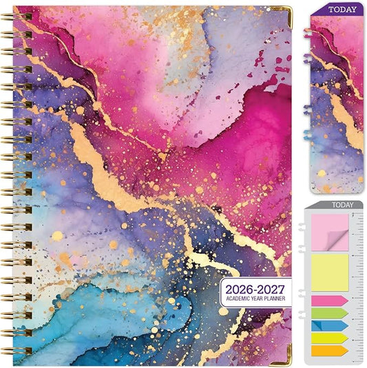 EXCELLO GLOBAL PRODUCTS HARDCOVER Academic Year 2026-2027 Planner: 14 Months (May 2026 - June 2027) 8.5"x11" Daily Weekly Monthly Planner Yearly Agenda, Bookmark, Pocket Folder and Sticky Note Set