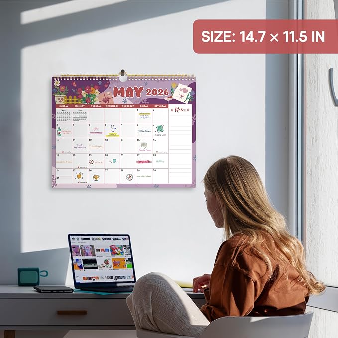 Calendar 2026-2027, Monthly Wall Calendar from April 2026 to December 2027, 11.5" x 14.7", Spiral Binding Hanging Wall Calendar, Perfect for Home or Office,Watercolor Festival