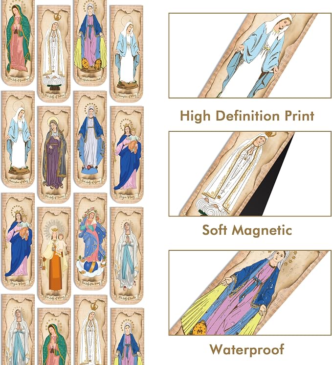 Virgin Mary Christian Bookmarks: 30 Pcs Magnetic Religious Bookmarks, Our Lady of Guadalupe & Fatima Catholic Designs, Bible Study Gifts for Men and Women, Religious Accessories for Prayer Devotion
