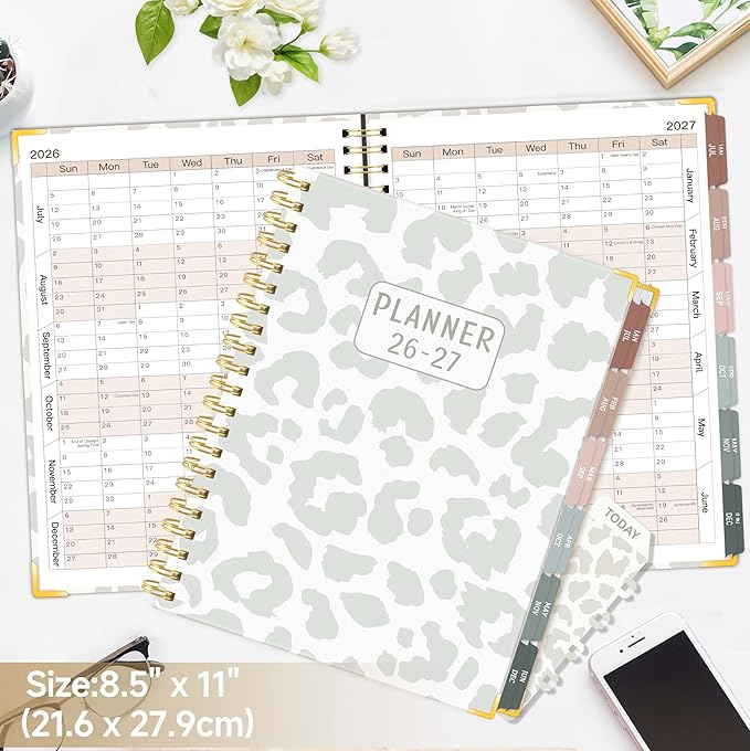 2026-2027 Academic Planner, Large Weekly & Monthly Appointment Book from Jul. 2026 - Jun. 2027, Work Life Daily Hourly Planner with Time Slots, A4 Agenda Organizer for School,Leopard Print, 8.5" x 11"