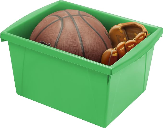 Storex 4 Gallon Storage Bin – Plastic Classroom Organizer for Books and Supplies, Green, 6-Pack (61480C06C)