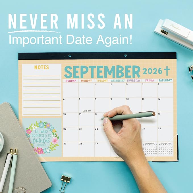Hadley Designs Large Desk Calendar 2025-2026 - Desktop Calendar 2025, 18-Month Desk Calendars for Home, Office & Classroom, Cute Doodle Classroom Must Haves, Fatih Based Easter Gifts for Women & Men