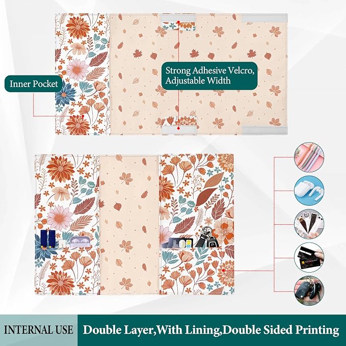 Floral Paperback Book Cover Protector,Washable Soft Canvas Fabric Book Covers with Bookmark,Adjustable Double Side Print Book Dust Jacket Covers for Hardcover Novel Book Lovers Gift