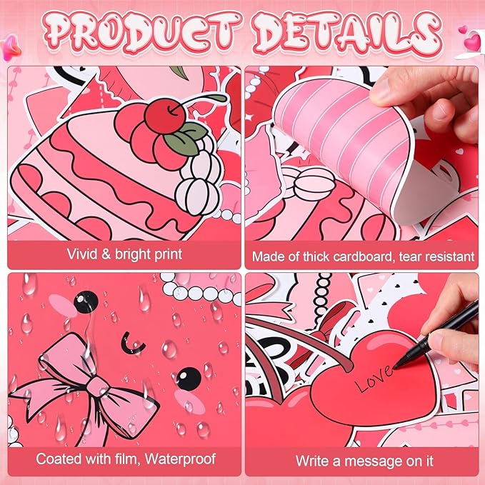 Pajean Valentine's Day Heart Bulletin Board Set Romantic Love Classroom Decorations Sweet Day Theme Paper Cutouts for Wall Window Decor School Office Supplies(Cherry Sweet)