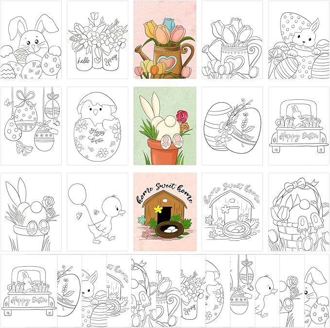 COCHIE 36PCS 8x10 Inches Easter Coloring Pages for Kids, Bulk Color Your Own Spring Paper Crafts Party Favors, Small Coloring Sheets Easter Basket Filler Gifts