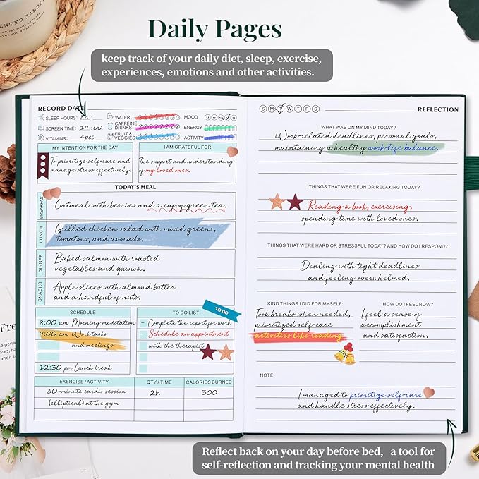 Mental Health Journal, Anxiety & Guided Journal for Women, 91 Days Self-Care Journal to Practice Positive Thinking, ADHD Planner with Mood Tracker (A5 Size)-Dark Green