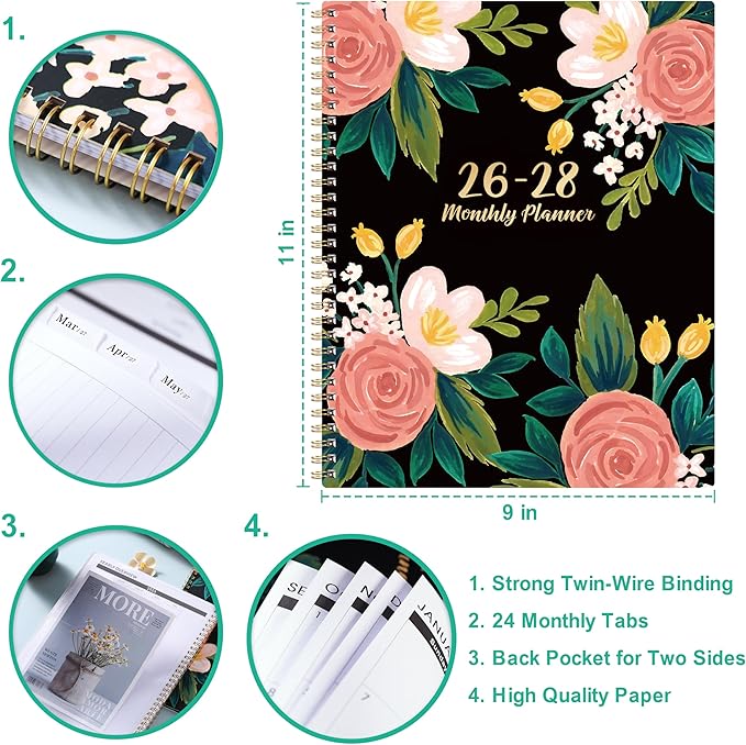 2026-2028 Monthly Planner/Calendar - 2 Year Planner, Jul 2026 - Jun 2028, Monthly Calendar 2026-2028 with Two-Side Pocket, 9'' x 11'', Tabs, Sturdy Binding