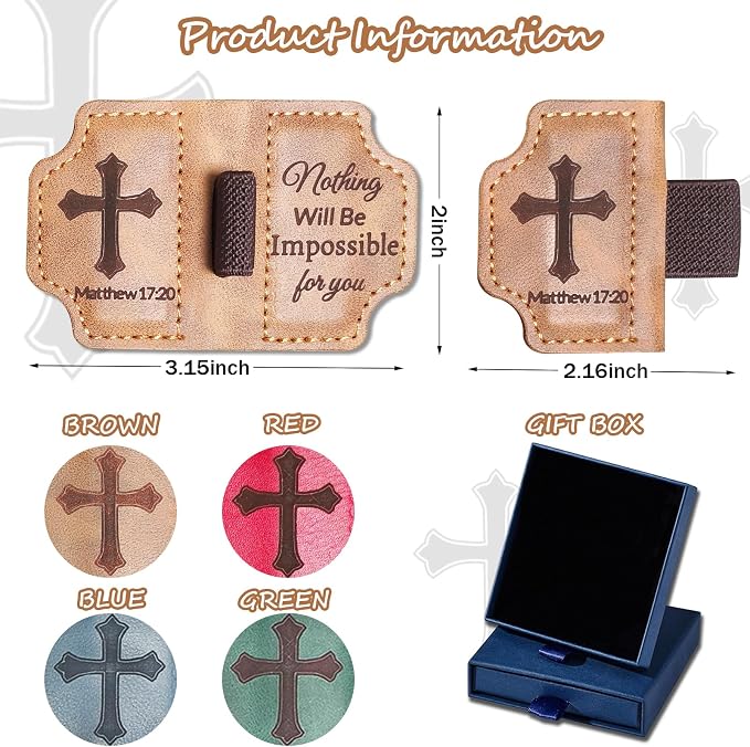 Bygone Mark Personalized Magnetic Leather Bookmark with Pen Holder,Inspirational Bible Verse Religious Bookmarks,Christian Book Lovers Reading Accessory for Men Women (Brown, Matthew 17:20)