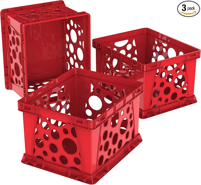 Storex Premium Stackable File Crates (3-Pack) for Letter & Legal Hanging Folders – Durable Red Plastic Storage Bins with Handles – 50 lb Capacity Organizer for Office, Home, Classroom