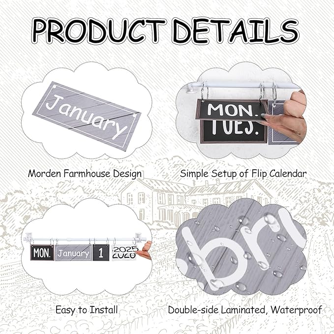 FYSUIMU Modern Farmhouse Calendar Bulletin Board Set Flip Calendar with 54 Cards & Adjustable Holder for Back to School Classroom Home Office DIY Decoration Supplies