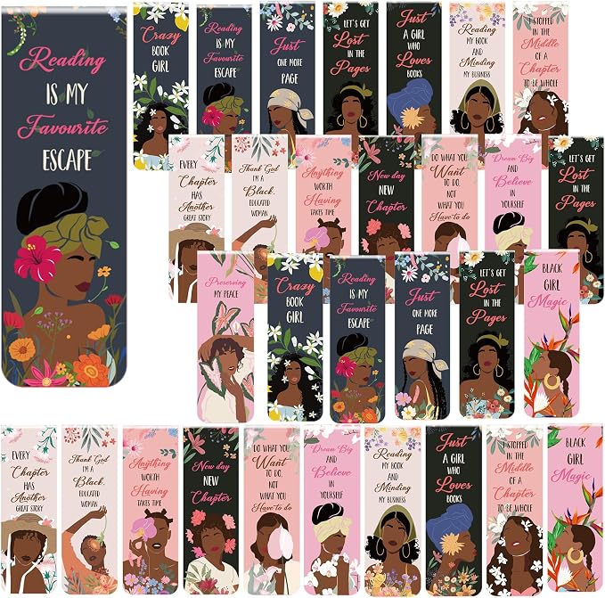 Black Girl Inspirational Bookmarks: 30 PCS Magnetic Floral Bookmark Clips, Empowering Quotes and Cute Book Marks for Reading, Thoughtful Gifts for Women Girls, Book Lovers Classroom Office Supplies