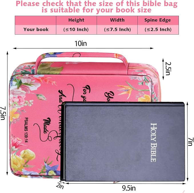 Yaomiao Bible Cover Case for Women Girls Large Bible Bag with Flowers Printing Carrying Case with Handle, 8 Pens, 90 Tabs Cover Bag Portable with Bookmarks for Study Christian Gift(Delicate Style)