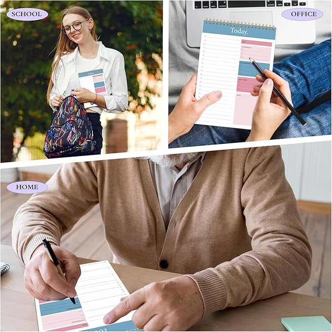 KMQOY To Do List Notepad - 3 Pack Daily Planner Pad Undated 52 Sheets Spiral Today Planner Note Pad Premium Thick Paper 6.5" x 9.8" For Work and Personal Organized