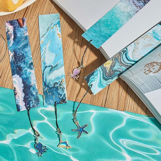 Nezyo 10 Pieces Ocean Bookmarks Page Markers with 10 Multi Ocean Marine Animal Pendants for Students Teachers School Classroom Reading Favor