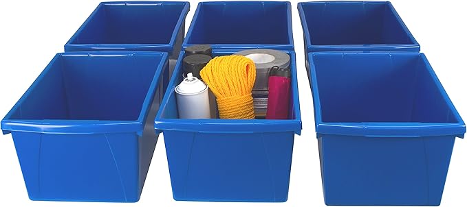 Storex 5.5 Gallon Storage Bin – Plastic Classroom Organizer for Books and Supplies, Blue, 1-Pack (61482C06C)