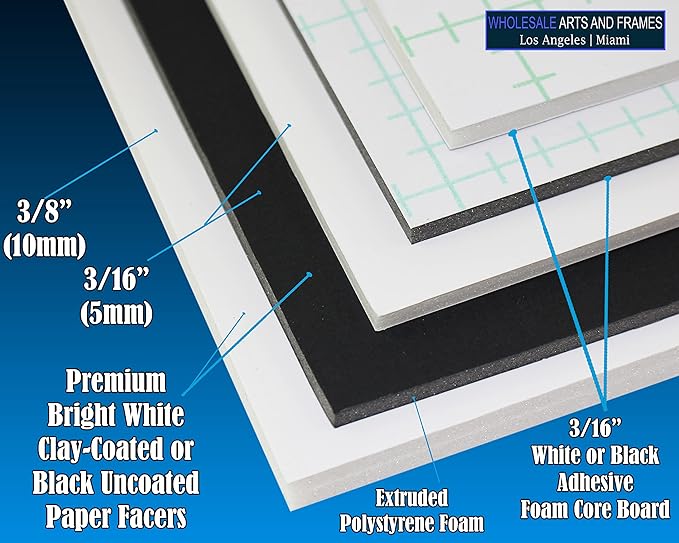 3/16" White Foam Core Boards 11x17-50 Pack. Many Sizes Available. Acid Free Craft Poster Board for Signs, Buffered Presentations, School, Office and Art Projects
