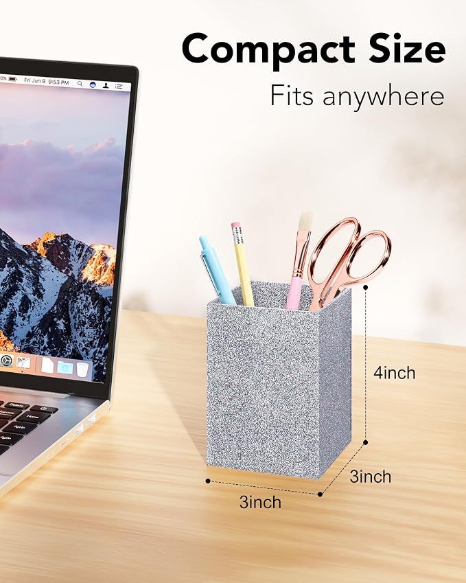 Siler Glitter Acrylic Pen Holder, Acrylic Makeup Brush Storage Organizer, Pencil Pen Holder for Desk, Modern Desktop Accessories for Office School Home Supplies