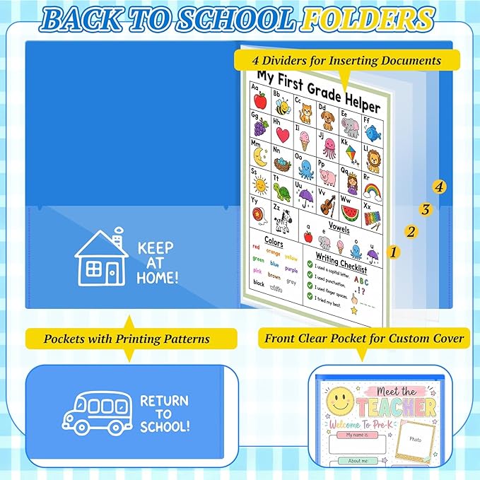 12 Pcs Take Home Folders for Elementary Students,Back to School 2 Pocket Folders with Clear Front Pocket 4 Inner Pockets,Plastic Parent Teacher Communication Folder 11.81 x 9.45 Inch (Mixed Color)