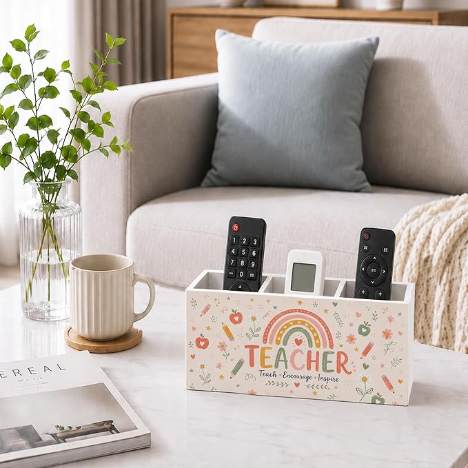 Teacher Gifts Pen Pencil Holder for Desk, Teachers Appreciation Gifts, Boho Rainbow Teach Encourage Inspire Wooden Pencil Holder Organizer Desk Accessories Decor for Home Office Desk Tabletop