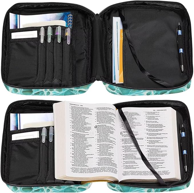 Suobstales Beach Turtle Starfish Seashell Heart Print Bible Cover Carrying Book Case for Women Men Lightweight Bible Bag Bible Protective with Handle and Zippered Pocket