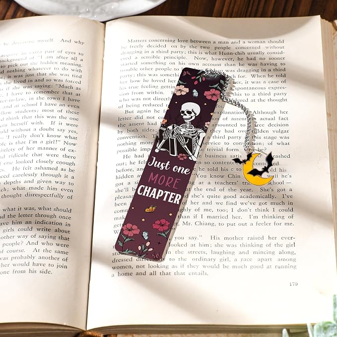 Dark Romance Metal Bookmarks - Inspirational Funny Book Mark for Reading Women Just One More Chapter Skeletonl Page Maker Personalized Merch for Halloween Bookish Reader School Accessories