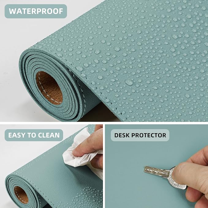 AFIING Cork Desk Mat, 31.5" x 17", Light Blue,Desk pad Protector | Dual-Sided Cork & PU Leather, Waterproof, Non-Slip, For Office & Gaming