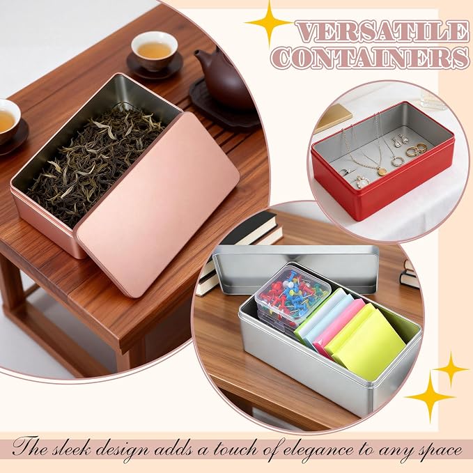HOMSFOU 3pcs Rectangular Tinplate Storage Boxes for Paper Clips and Pencils, Portable Convenience with Multifunctional Design, Simple and Elegant Metal Organizer for Office and Pantry Use