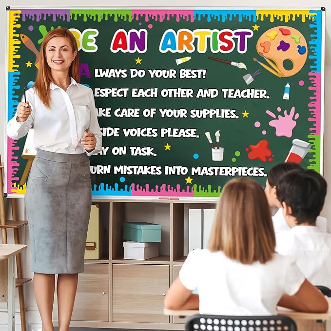 Art Bulletin Board Decorations Set Colorful Back to School Classroom Decorations Be an Artist Motivational Paint Splatter Paper Cutouts March Bulletin Board for School Wall Door Decor Supplies