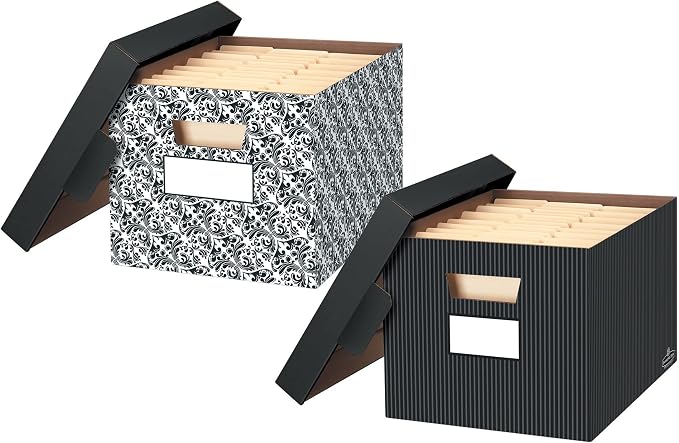 Bankers Box 4-Pack Brocade Design, Medium Duty File Storage Boxes with Lids, FastFold Assembly, Letter/Legal, STOR/FILE, (0022705)