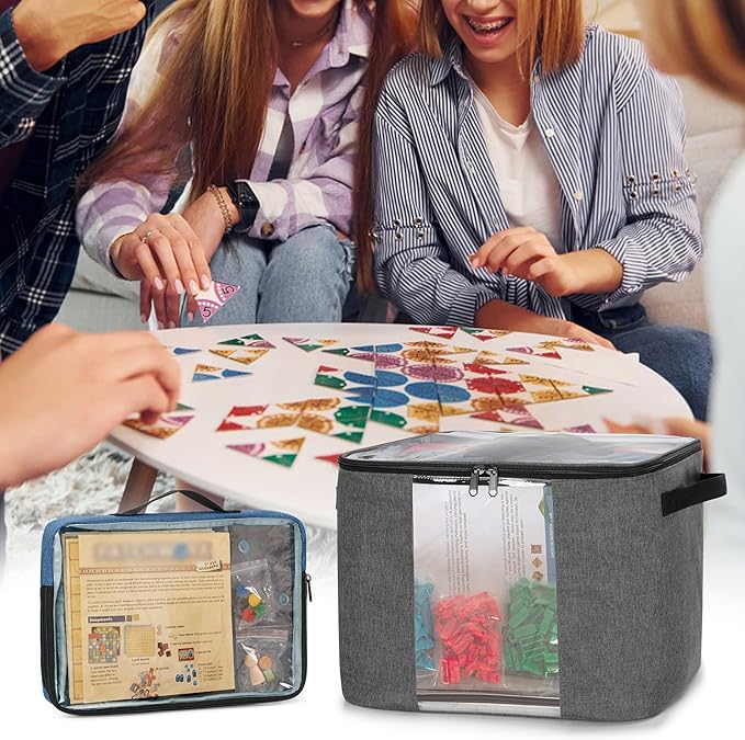 Rexmica Board Game Storage Bag with 6pcs Zipper Bags, Board Game Organizer and Storage with Cover for Office Supplies, Puzzles, Toys, Building Blocks, Craft Product, Educational Math Game Bag