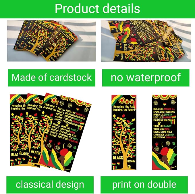 120pcs Black History Month Bookmarks Black History Month Decorations African American Gift Sets February Black History Month Flash Cards for Classroom Bulletin Board MLK Day Party